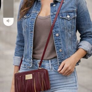 Coco + Carmen Red Wine Fringe Crossbody Clutch | Boho Wallet Purse